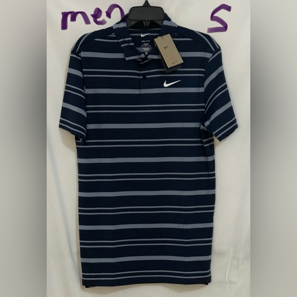 Nike Men's Polo Shirt - Navy and Gray Stripes